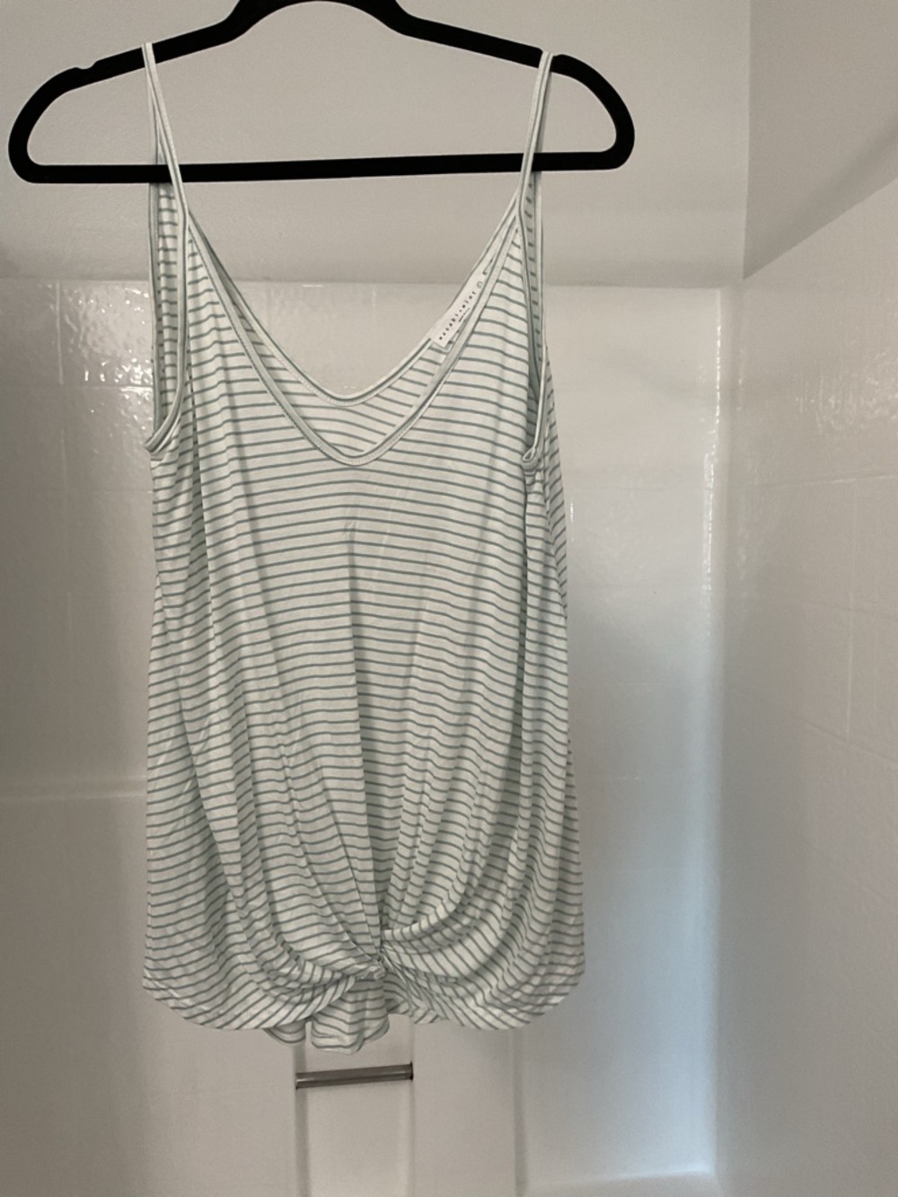 Striped V-Neck Knot-Front Camisole - White & Light Green